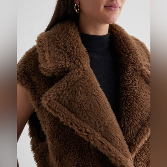 Express Womens Teddy Cinched Back Brown Vest Size Medium - Picture 2 of 16